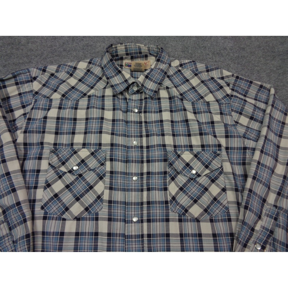 Vintage Big Mac Flannel Shirt  Mens XLT Blue Plaid Pearl Snap Western - Picture 2 of 11